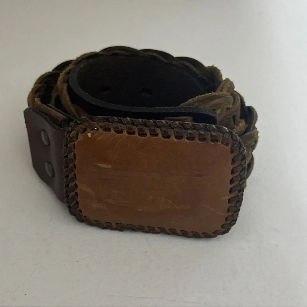Belt Vintage Braided Leather Belt w/Leather Buckle Distressed Size Med
